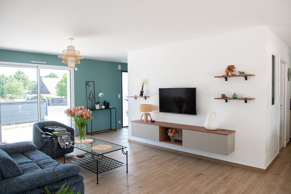 Réalisations Meuble TV et cuisine style scandinave en bois et taupe ...