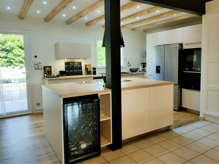 Cuisine poudre pdt bois plaque îlot